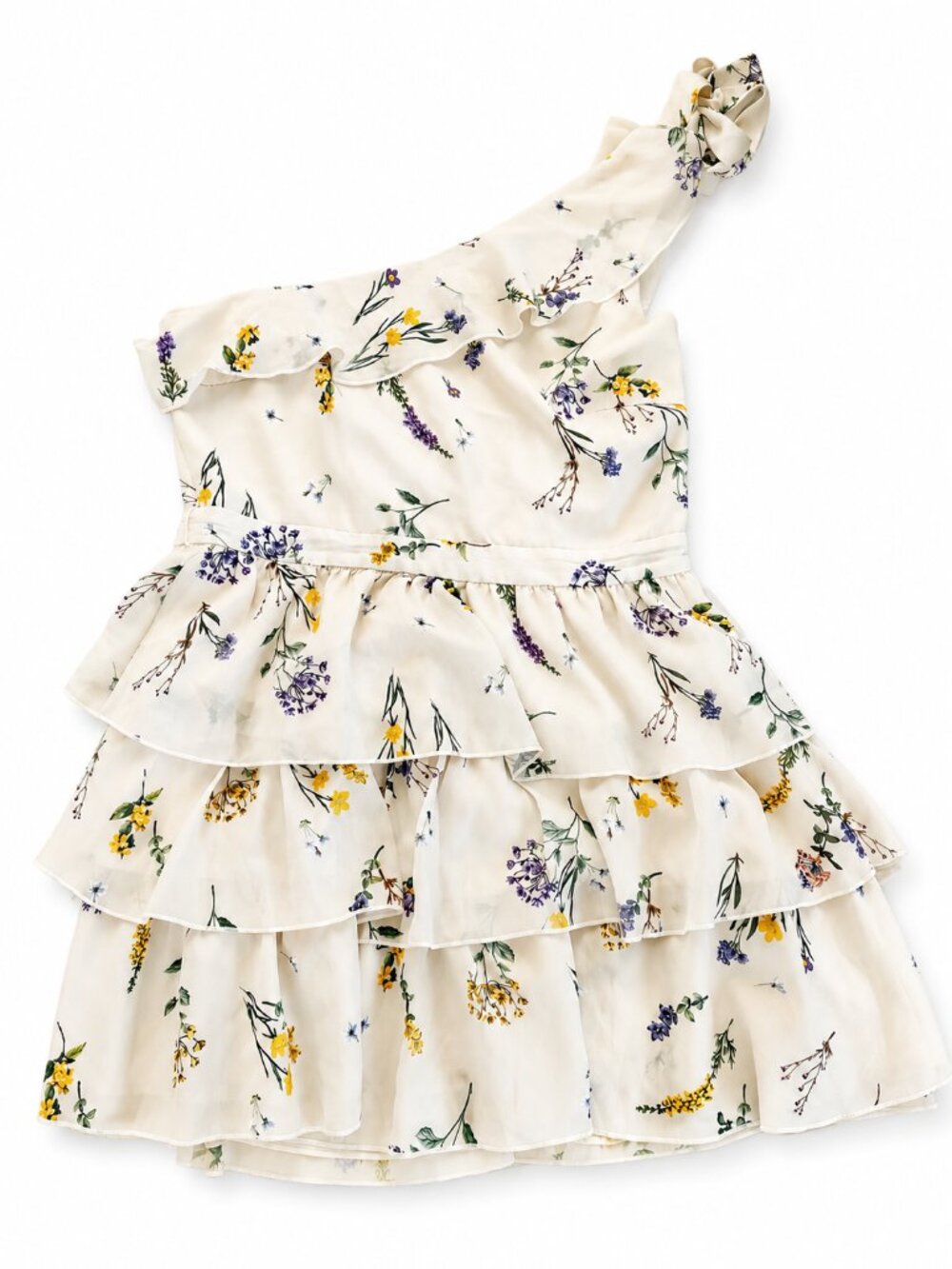 Floral One-Shoulder Ruffle Dress